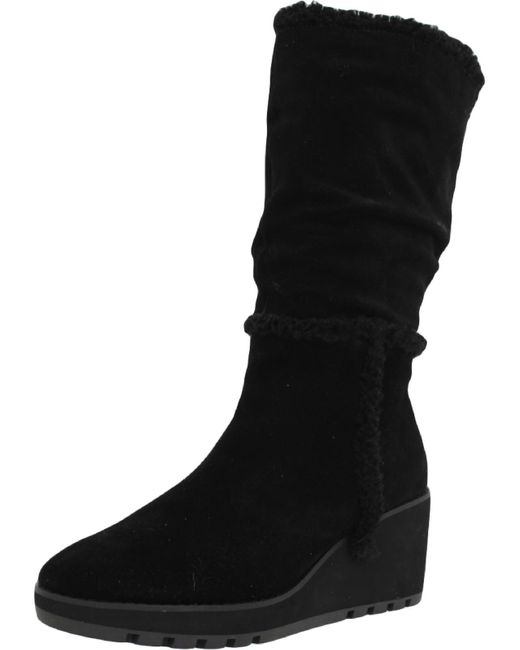 Anne Klein Black Peggy Suede Faux Fur Lined Mid-calf Boots