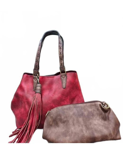 Jen & Co. Red Aliza 2-In-1 Handbag Satchel With Crossbody Strap