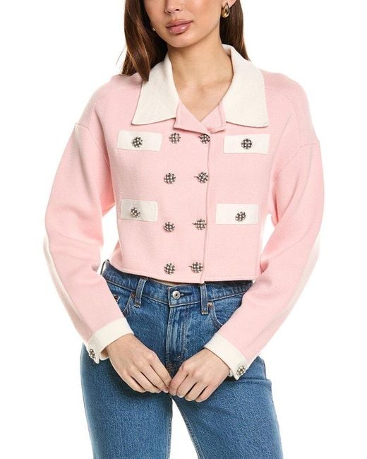 Alice + Olivia Pink Verdell Wool-Blend Sweater Jacket