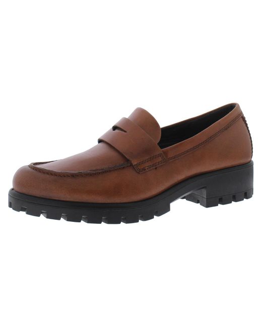 Ecco Brown Modtray Embossed Moc Toe Penny Loafers