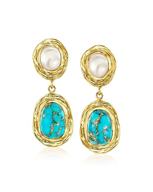 Ross-Simons Blue Turquoise And 7x9mm Cultured Pearl Drop Earrings