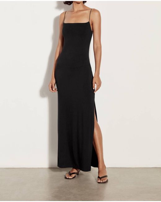 Enza Costa Black Italian Viscose Strappy Side Slit Maxi Dress