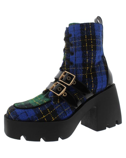 Betsey Johnson Blue Cotton Lace-up Combat Mid-calf Boots