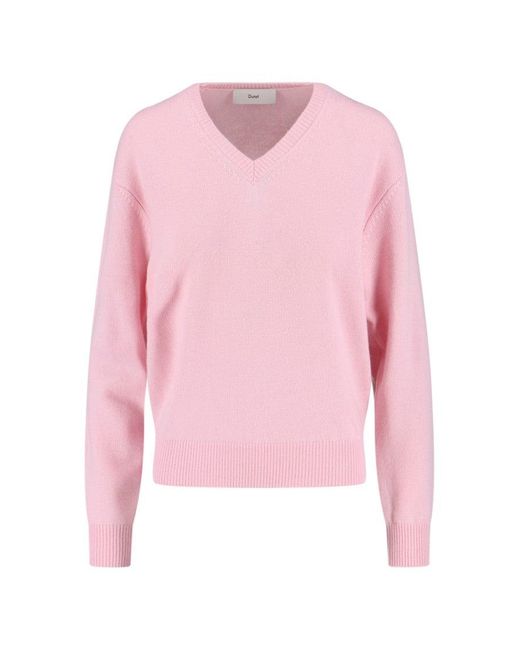 DUNST Pink V-Neck Sweater Crafted From Cashmere And Wool Blend