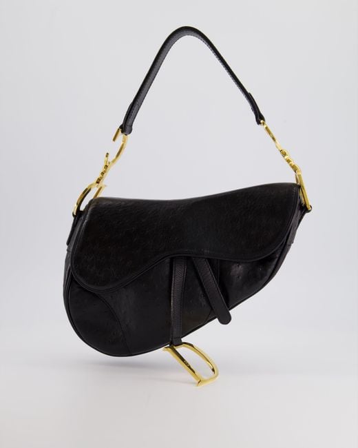 Dior Black By John Galliano 2000 Ostrich Saddle Bag With Gold Hardware