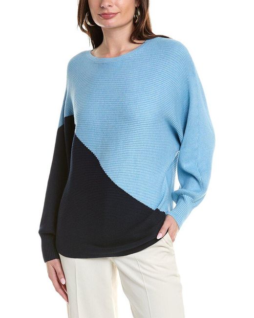 Vince Camuto Blue Dolman Sleeve Asymmetrical Colorblocked Sweater
