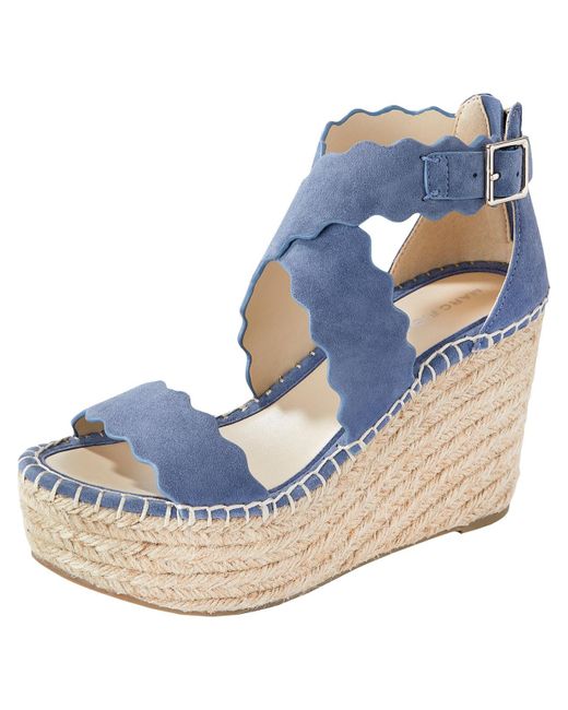 Marc Fisher Blue Calita Leather Shoes Wedge Sandals