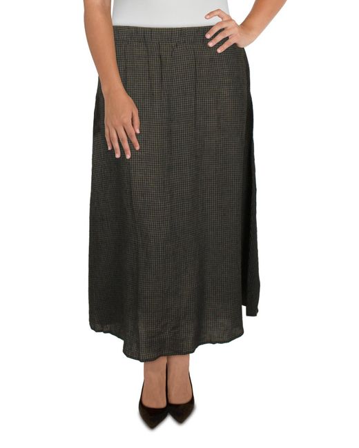 Eileen Fisher Black Organic Linen Hidden Pockets A-line Skirt