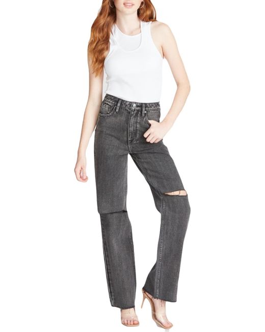 Vigoss Billie 90's High Rise Raw Hem Straight Leg Jeans in Gray | Lyst