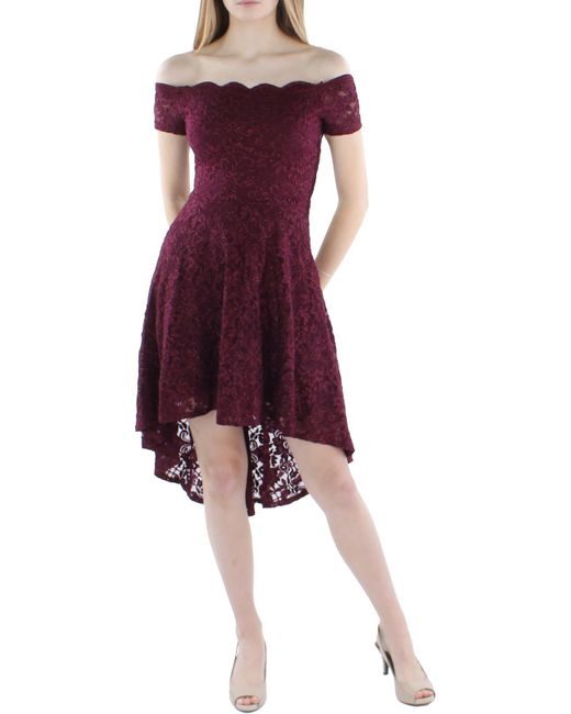 City Studios Purple Juniors Lace Overlay Knee Length Fit & Flare Dress