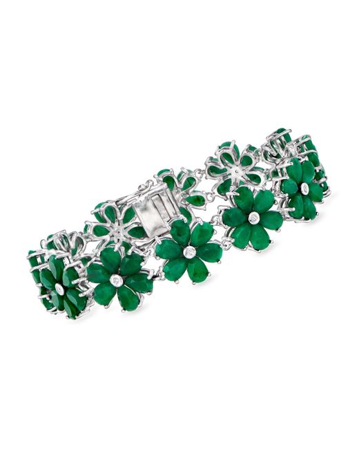 Ross-Simons Green Emerald And . Diamond Flower Bracelet