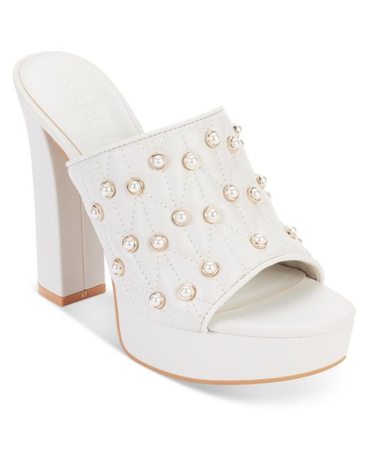Karl Lagerfeld White Leather Embellished Slide Sandals