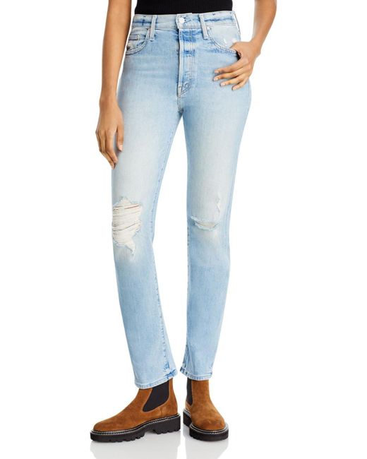Mother The Huffy Skimp High Rise Button Fly Straight Leg Jeans in Blue Lyst
