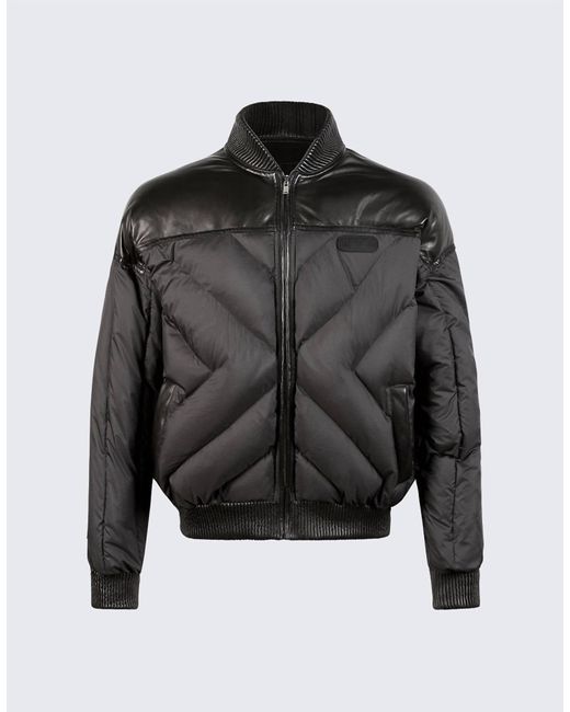 RTA Black Leather Contrast Puffer Jacket for men