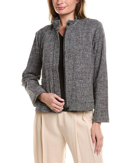 Eileen Fisher Gray Petite Stand Collar Jacket