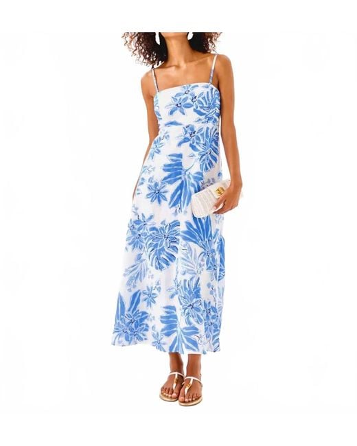Lilly Pulitzer Jorgian Linen Midi Dress in Blue | Lyst Lilly Pulitzer Jorgian Linen Midi Dress in Blue | Lyst