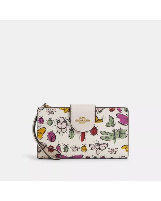 COACH Pink Phone Wallet With Creature Print