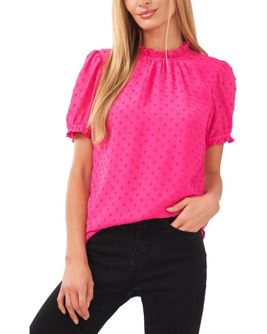 Cece Pink Ruffled Clip Dot Pullover Top