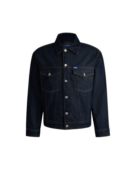 HUGO Blue Dark- Denim Jacket With Adjustable Hem for men
