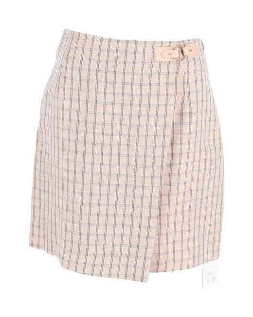 Sandro Natural Checked Cotton Mini Wrap Skirt