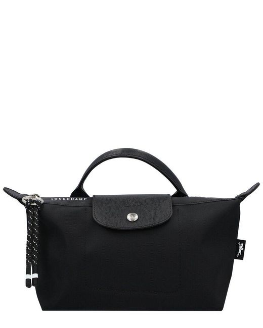 Longchamp Black Le Pliage Energy Top Handle Canvas & Leather Bag