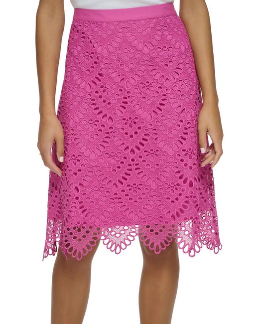 Donna Karan Pink Lace Midi Skirt
