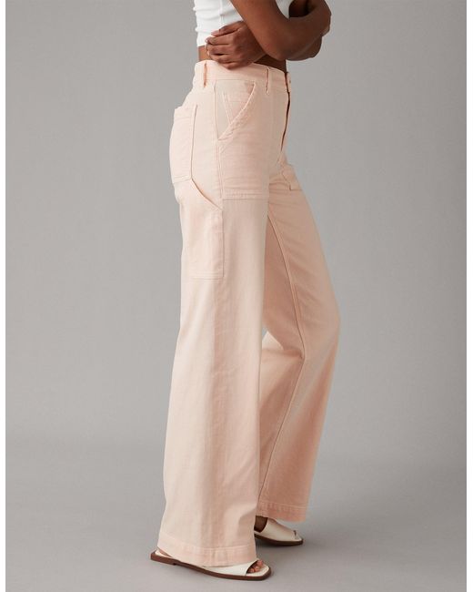 American Eagle Outfitters Pink Ae Dreamy Drape Woven Super High-waisted baggy Wide-leg Pant