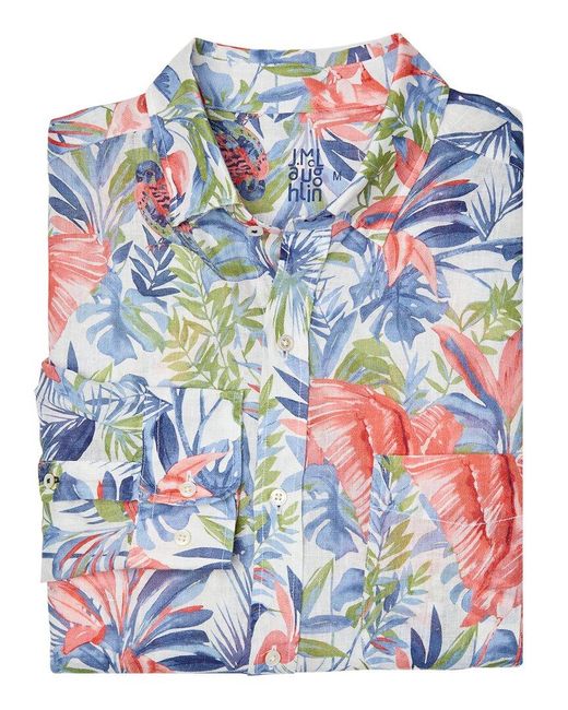 J.McLaughlin Blue Mangrove Flower Gramercy Linen Shirt for men