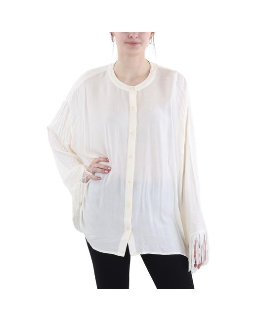 WeWoreWhat White Solid Viscose Button-Down Top