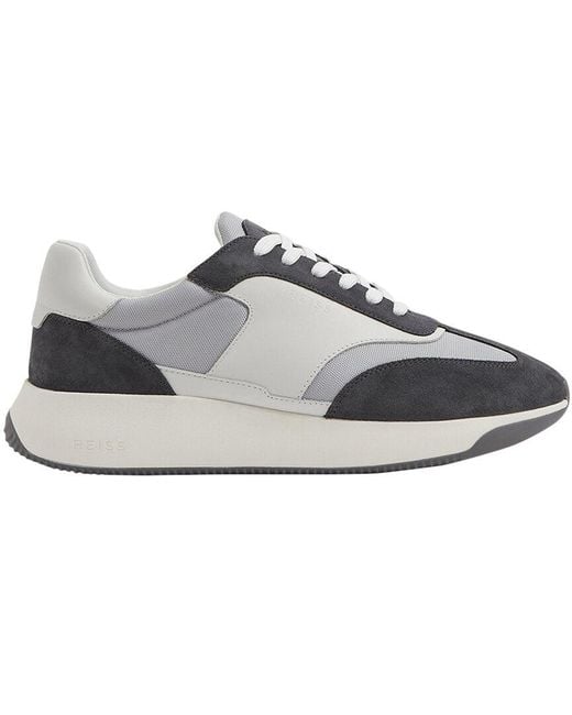 Reiss Gray Emmett Leather Trainer for men