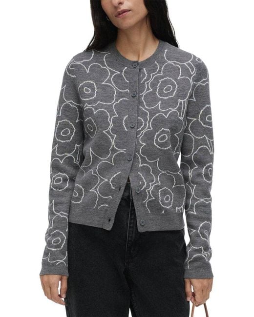 Marimekko Villi Piirto Unikko Wool-Blend Cardigan in Gray | Lyst
