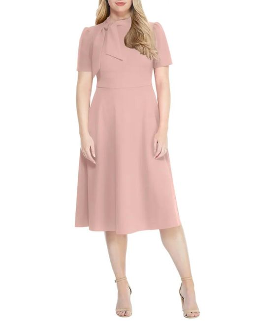 Maggy London Pink Fit And Flare Tie Neck Dress