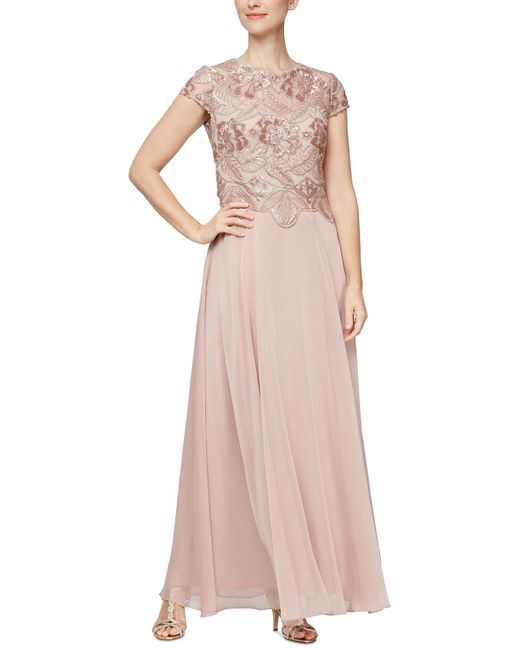 Alex Evenings Pink Lace Embroidered Evening Dress