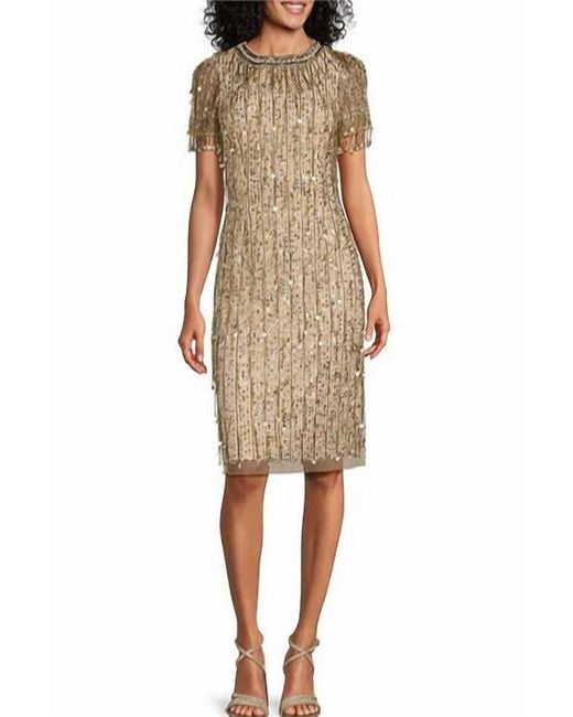 Aidan Mattox Women's Natural Beaded Sequin Crew Neck Short Sleeve Dress -  www.stlouis.ac.tz