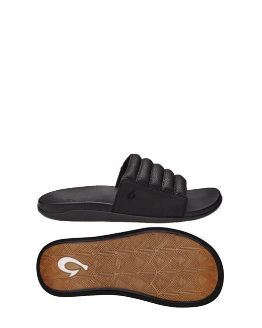 Olukai Black Maha 'olu Slide Sandals for men