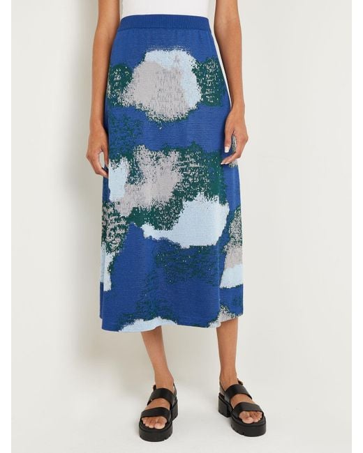 Misook Blue Soft Jacquard Knit Midi Skirt