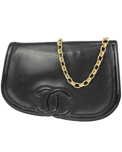 Chanel Black Logo Cc Leather Shoulder Bag (pre-owned)
