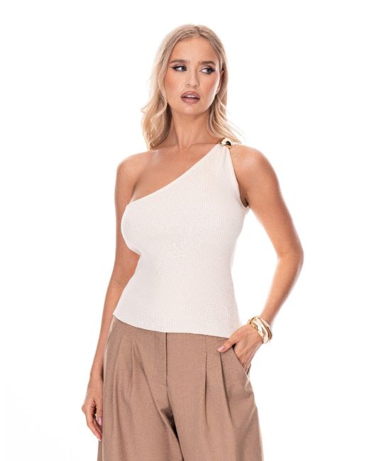 TRUEDAMES Women's White One Shoulder Top