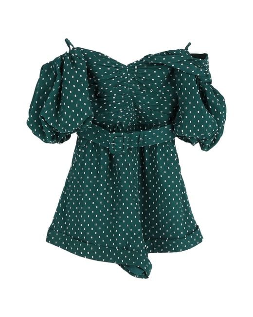 Self-Portrait Green Polka Dot One-Shoulder Belted Fil Coupé Romper