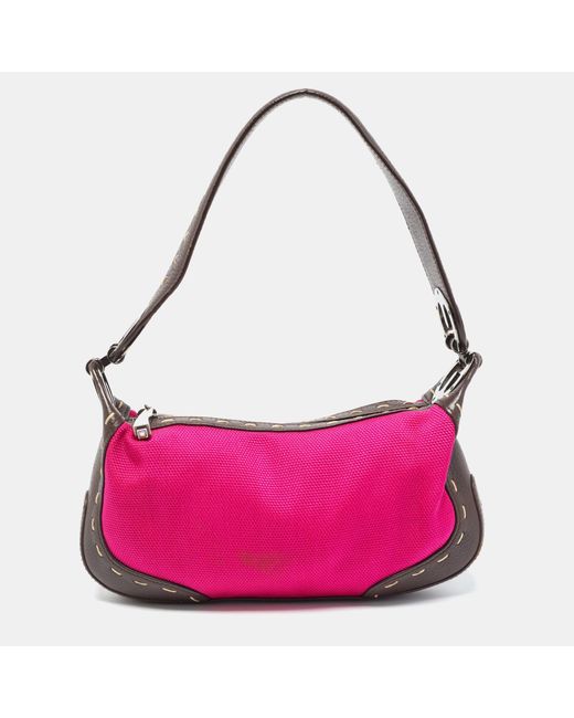 ESCADA Pink Magenta/dark Leather And Canvas Small Eluna Bag