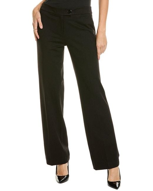 Anne Klein Black Solid Viscose Straight Leg Pants