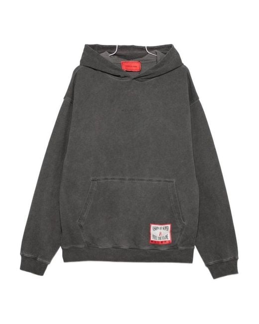 Vision Of Super Gray Washed Hoodie With Front Kangaroo Pocket for men