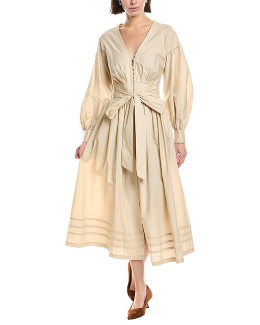 Marchesa Natural Poplin V-Neck Midi Dress