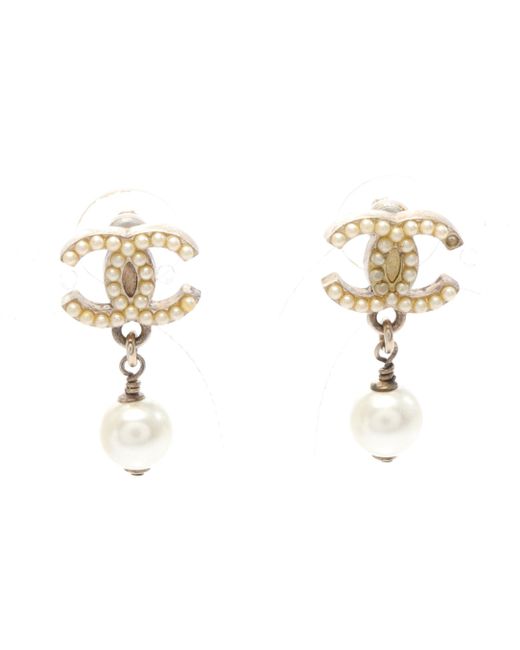 Chanel Metallic Coco Mark Earrings Gp Fake Pearl Gold Off04a