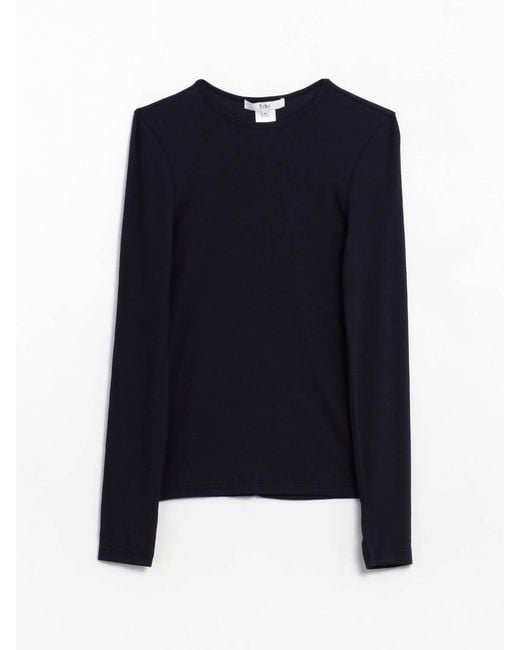 Tibi Blue Ribbed Crewneck Pullover Tee