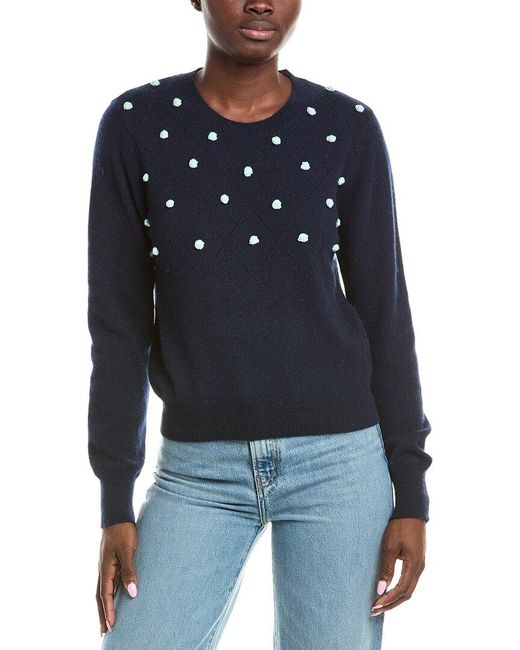 Brodie Cashmere Blue Vintage Pom Cashmere Sweater