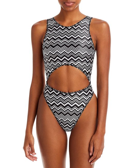 Missoni Brown Chevron Cut-out One-piece Swimsuit