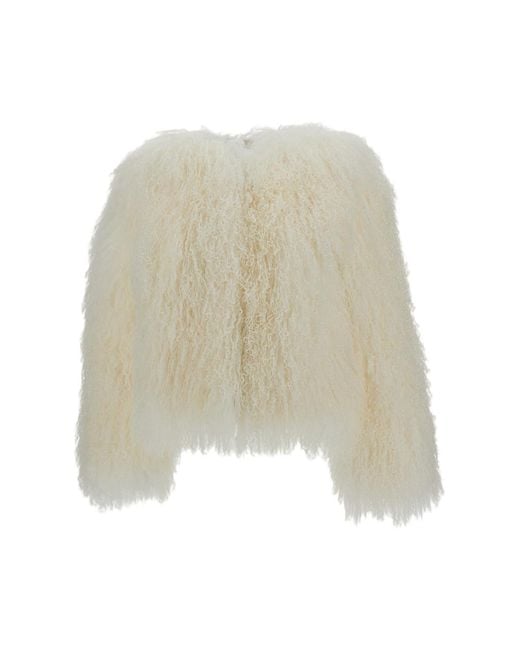 Desa Nineteenseventytwo White Cropped Mongolian Shearling Jacket