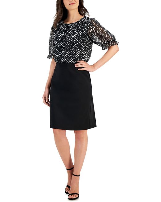 Connected Apparel Black Knee Length Mixed Media Wear To Work Dress