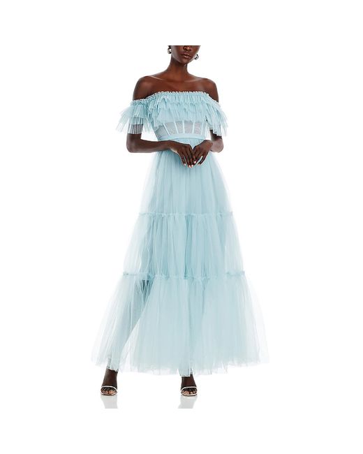 Blue Off The Shoulder Tiered Dress